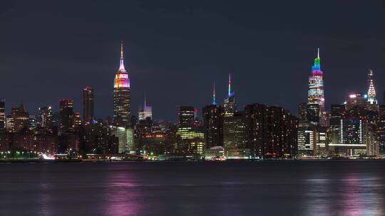 纽约河滨城市夜景延时摄影