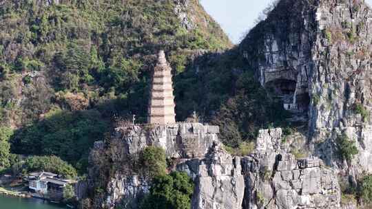 广西桂林穿山景区塔山寿佛塔航拍