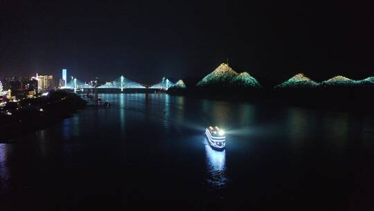 4K航拍宜昌长江两坝一峡夜景