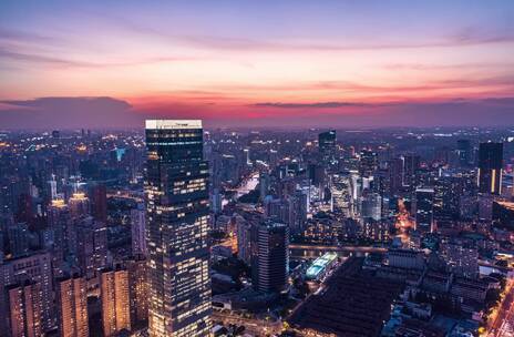 4K上海夜景城市办公楼商务大厦