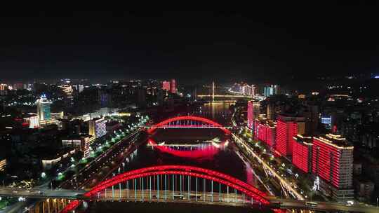 航拍四川宜宾金沙江戎州大桥夜景