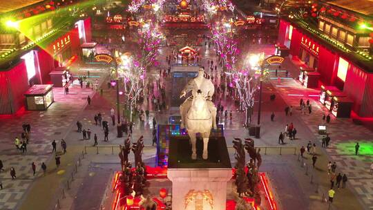 陕西西安 大雁塔 不夜城 夜景 4K航拍