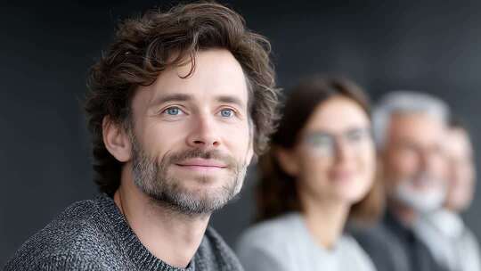 商务会议中专注的男士面部特写