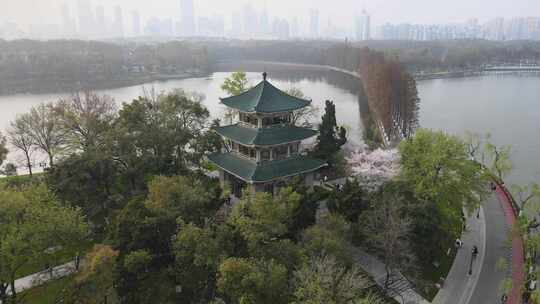 武汉东湖风景区行吟阁航拍