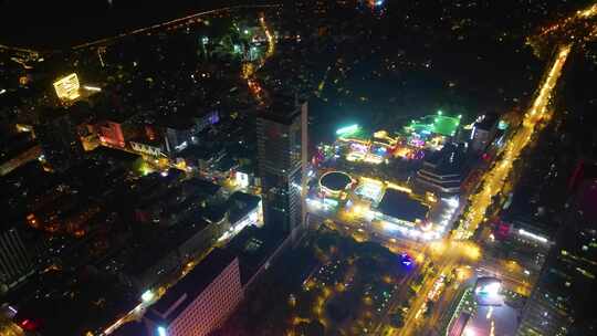 南京市鼓楼区城市马路车流夜景航拍延时