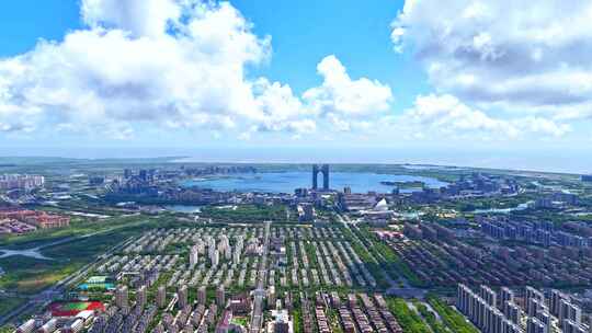 航拍上海自贸区临港滴水湖全景延时