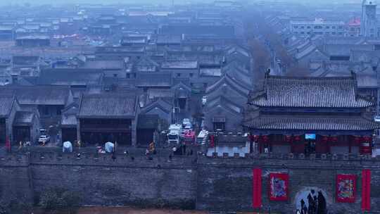 河南商丘古城雪景航拍