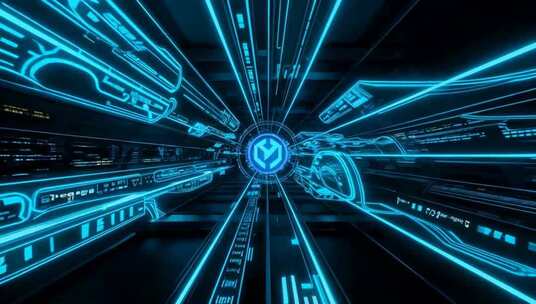 科技感蓝色光线隧道穿梭画面
