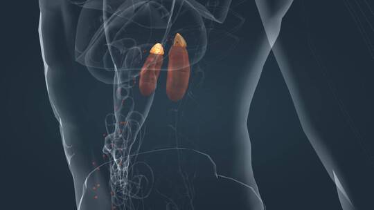 医学人体器官肾脏内分泌系统肾上腺三维动画