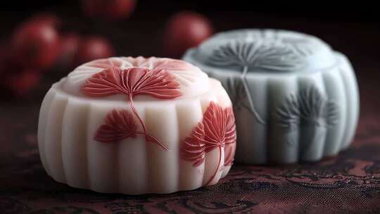 精美雕花月饼静置特写展示传统中秋佳节