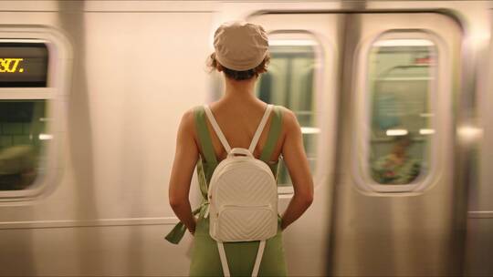 女人在纽约地铁站等地铁