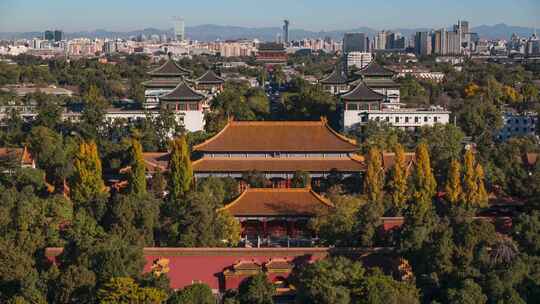 北京中轴线景山公园俯瞰钟鼓楼