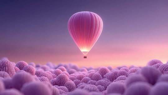 热气球飞跃紫色花海的唯美旅程