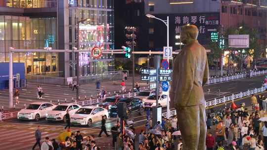 长沙黄兴广场五一广场夜晚夜景车流人流游客