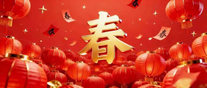 新春红色灯笼与春字素材