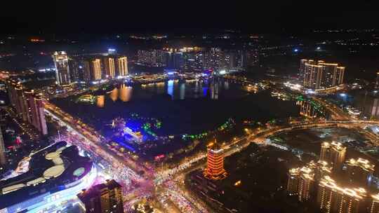 钦州白石湖夜景高清航拍视频素材