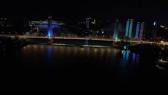 湖南益阳城市地标建筑桥梁夜景航拍