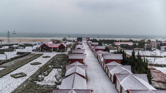 航拍雪后金沙滩