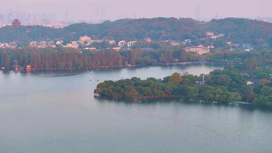 西湖雷峰塔景区大自然风光群山航拍杭州风景