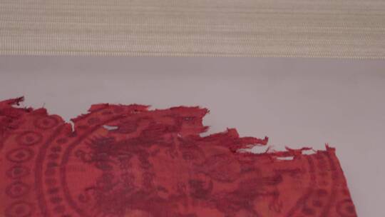 古代印染技术红色花纹布料 ~