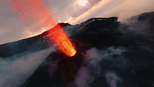 火山爆发岩浆喷发FPV穿越机无人机航拍