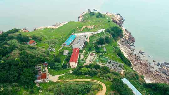 航拍岱山岛海边海水分层现象