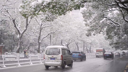 城市下雪道路车流通用素材视频素材模板下载