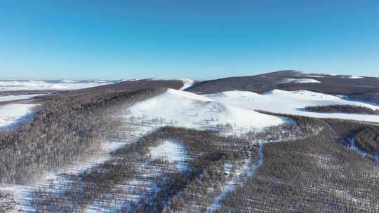 大兴安岭丘陵山地寒冬山林雪景自然风光