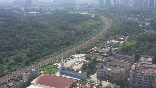 航拍深圳龙华区观澜铁路建设