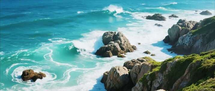 海边礁石海浪自然景观