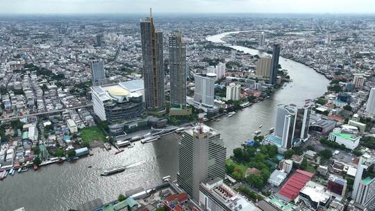 航拍泰国曼谷湄南河城市高楼天际线风光视频素材模板下载