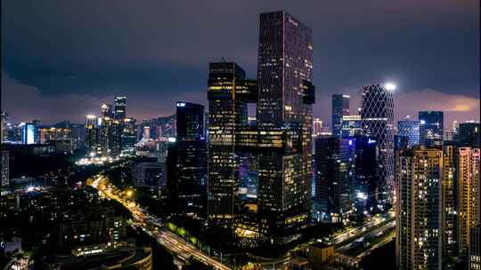 航拍深圳腾讯大厦夜景延时