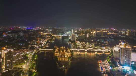 航拍福州夜景延时台江步行街中洲岛夜景延时视频素材模板下载