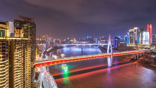 千厮门嘉陵江大桥夜景延时