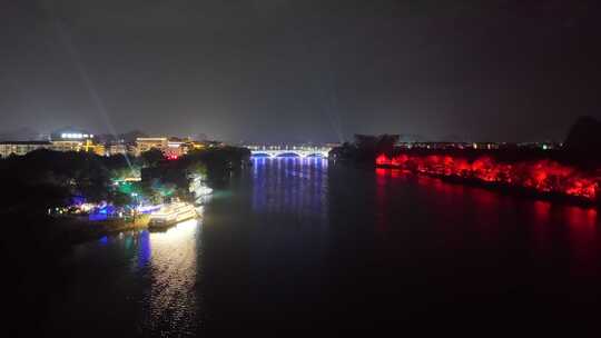 桂林漓江两岸夜景航拍