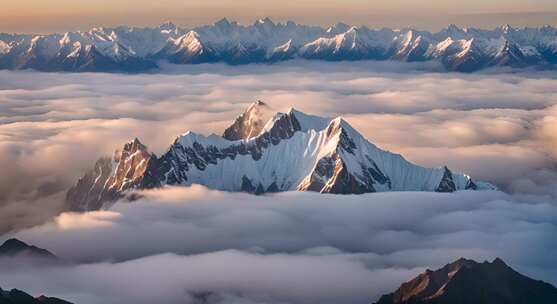 雪山云雾阳光山峰云海日出自然生态环境风景