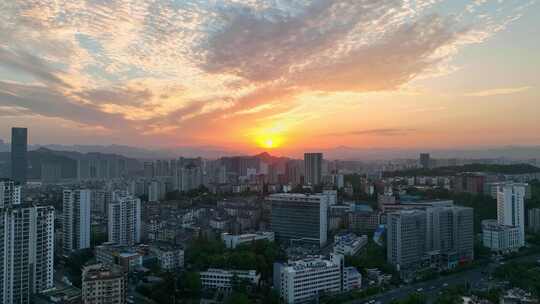 航拍宜昌城市建筑日落