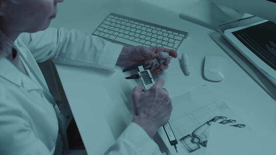 实验室工作人员测量未来手臂假肢的原型视频素材模板下载