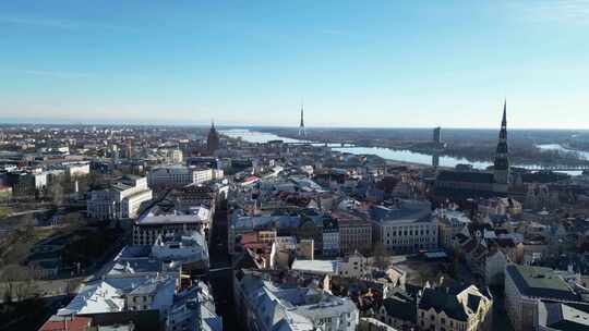 城市航拍拉脱维亚共和国首都里加