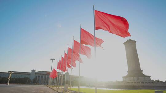 北京天安门红旗与人民大会堂