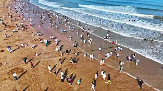 青岛崂山区石老人海水浴场视频素材模板下载