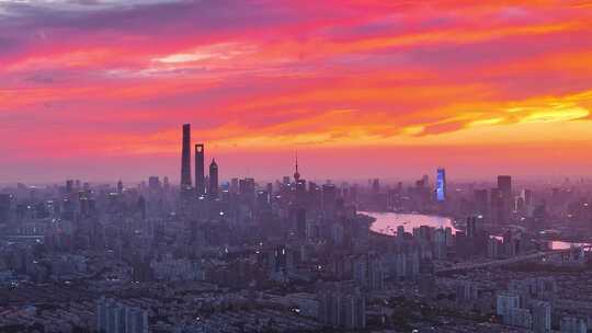 上海日落 陆家嘴 金融区 城市天际线