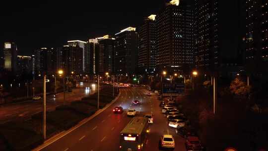 郑州夜景街道车流航拍