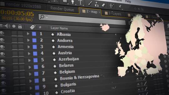 高级现代化欧洲国家地图展示片场AE模板