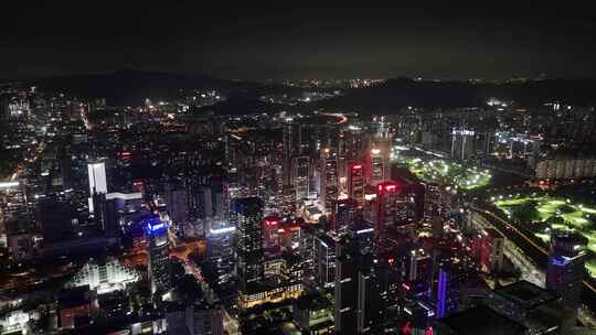 深圳南山区CBD高楼大厦夜景航拍