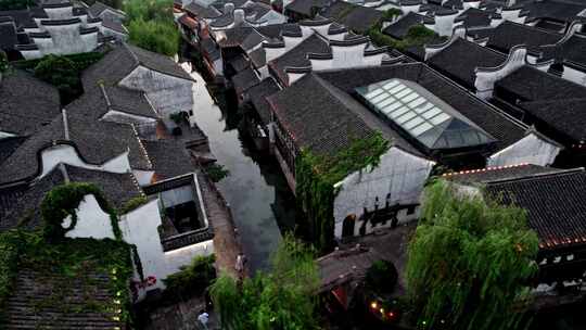 浙江嘉兴月河历史街区夜景航拍