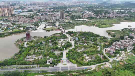 航拍广西玉林园博园旅游景区