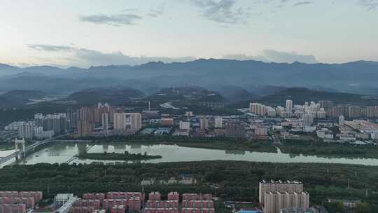 陕西宝鸡渭河两岸绿化植物航拍