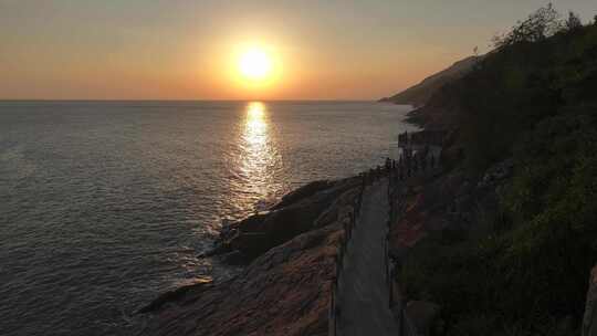 广东汕头南澳岛海丝文化广场日落海滨风光