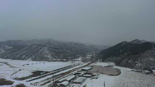 4K航拍北方雪景农村